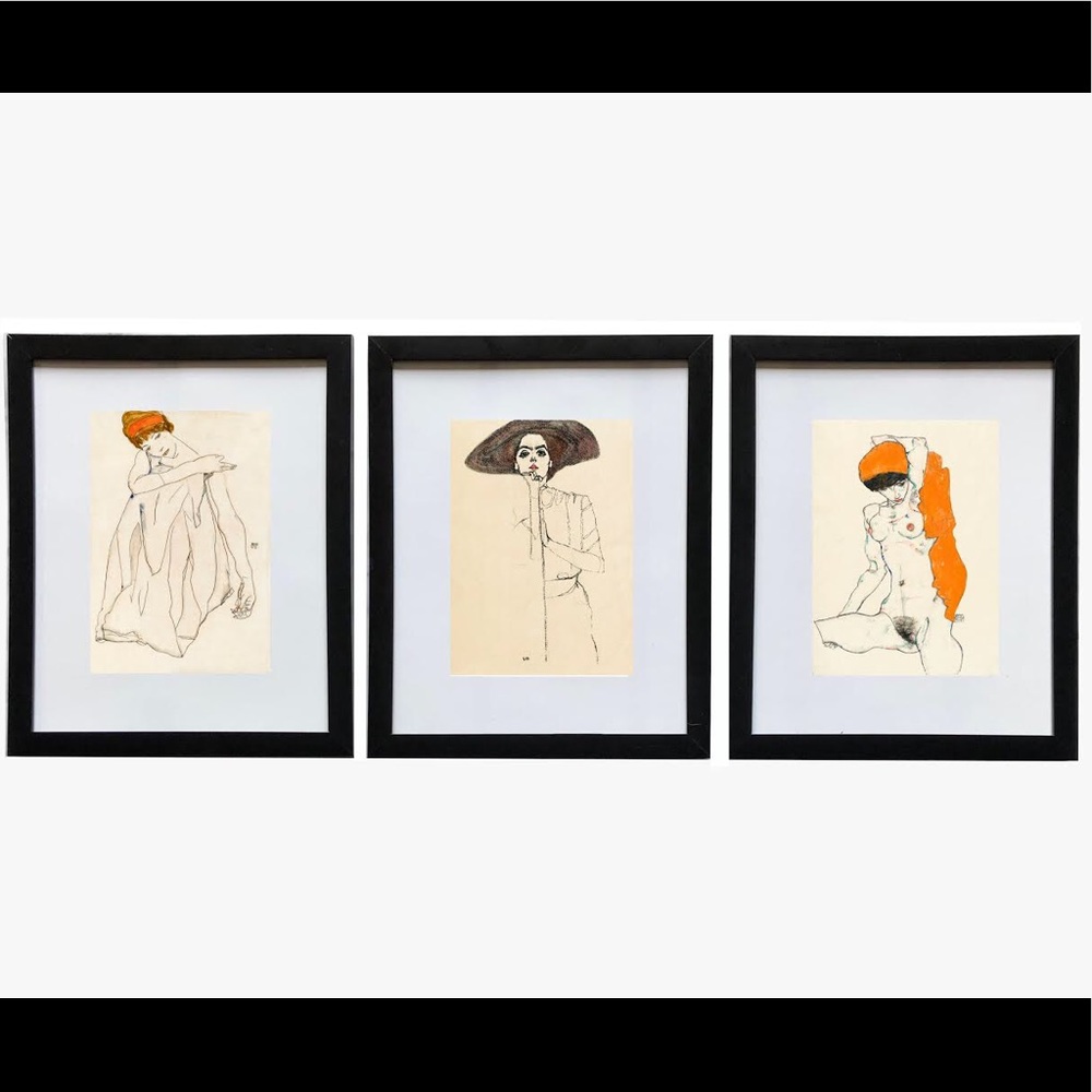 3 Framed Matted 8x10 frames Egon Schiele Prints